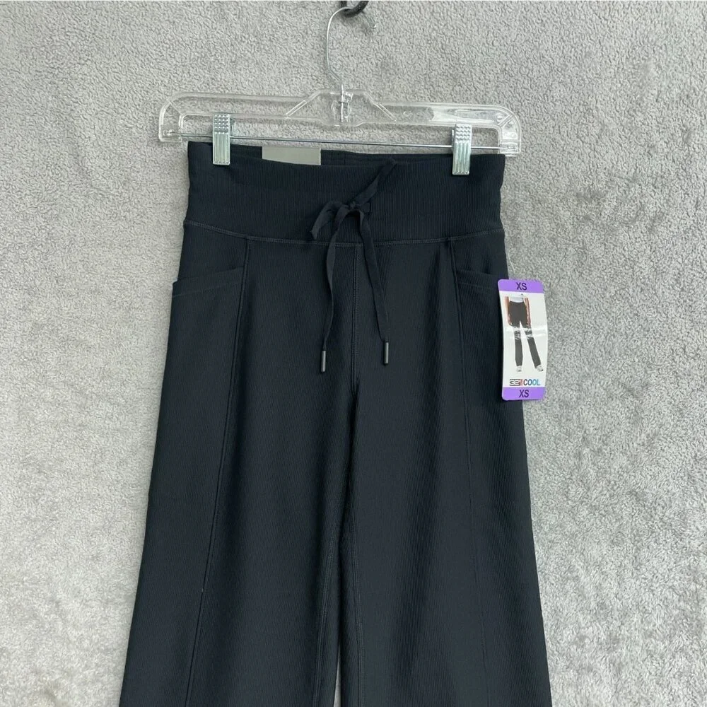 NEW 32 Degrees Cool Women's XS Active Flare Pants Black Ribbed Stretch Pocket